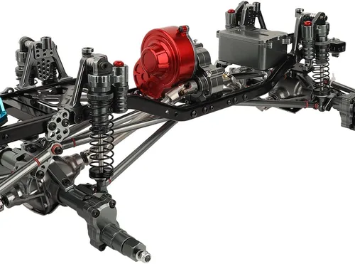 Vista 4 de Juego de marcos de chasis de 17.717 in de distancia entre ejes de 6 x 6 con transmisión frontal, medio trasero, eje completo para 1/10 RC Crawler