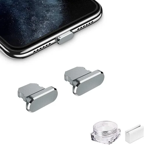 Vista 11 de Enchufe antipolvo de metal compatible con iPhone 14 13 12 11 X XS XR 8 7 SE Mini Plus Pro Max iPad AirPods, 2 protectores de puerto de carga