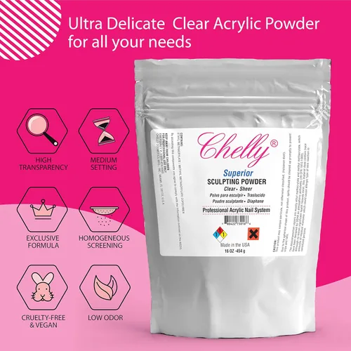 Vista 2 de YSSER Chelly Superior - Polvo para esculpir transparente, color rosa medio, 16 onzas
