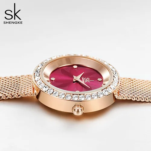 Vista 3 de SHENGKE Reloj de mujer de lujo analógico de cuarzo de moda de cuarzo para mujer, reloj impermeable para mujer Relogio Feminino, K0169-rosa rojo