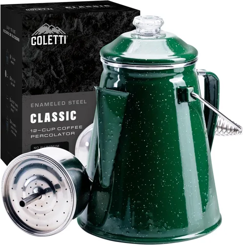 Vista 9 de COLETTI Cafetera Percolator clásica: la cafetera de camping más nostálgica, ahora modernizada [esmalte negro, 18 tazas]