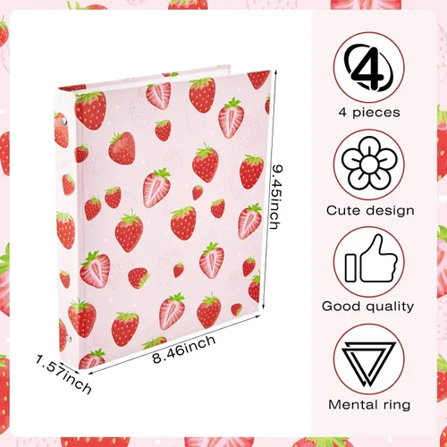 Vista 2 de Fainne 4 Pcs Mini Binders 3 Ring Binder 1 Inch 5.5 x 8.5 Inch Cute Fruit Binders Mini Decorative Binders Bulk for School Office Classroom Supplies