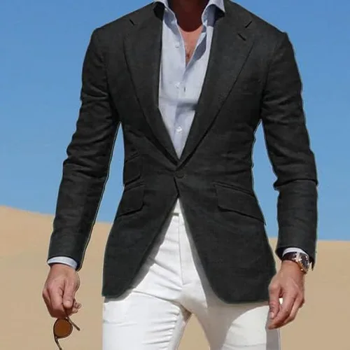 Vista 2 de Traje de solapa con muescas para hombre, chaqueta casual con un botón, abrigo deportivo ligero