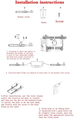 Vista 8 de Bandeja de cajón para teclado de escritorio con rodamientos de bolas de 14 pulgadas, riel deslizante, extensión de 3/4, ajustable, acero, metal
