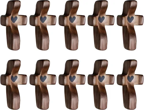 Cross My Heart/Regalo de Aliento Cruz de Madera Fidget para Agarrar, Aferrarse y Rezar Regalo Religioso (Negro 10 piezas)