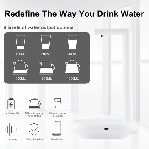 Vista 3 de Desktop Water Bottle Dispenser, Hobby Colin Portable Water Pump for 5 Gallon Bottle, Bedside Water Dispenser, Detachable Type-C Charging, Electric
