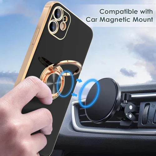Vista 5 de Hython Funda para iPhone 11 con soporte de anillo [soporte de anillo giratorio de 360° con soporte magnético] [Soporte de montaje en automóvil] Negro