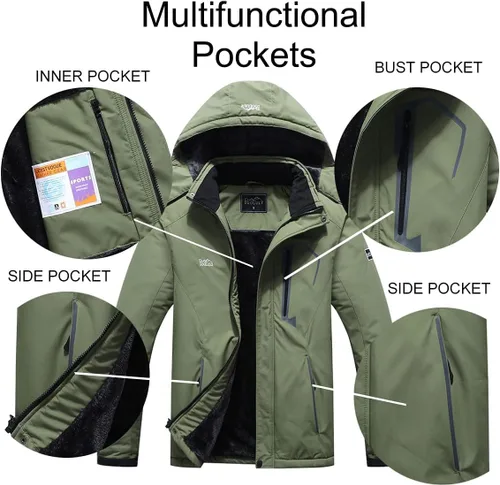 Vista 6 de Pooluly - Chaqueta impermeable de invierno, esquí, snowboard, para hombre, con capucha, rompevientos.