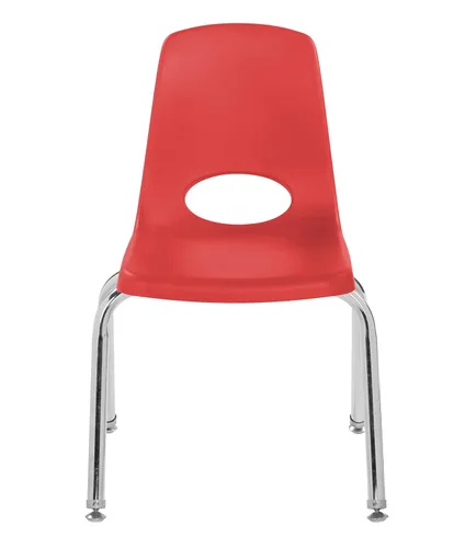 Vista 8 de FDP 13048-RD - Silla escolar apilable de 14 pulgadas, asiento apilable para estudiantes con patas de acero cromado y deslizadores giratorios
