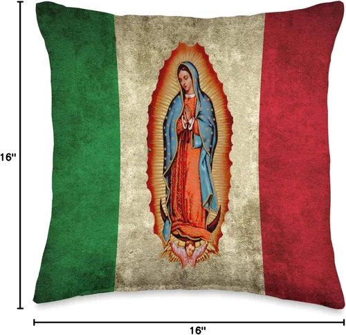 Vista 4 de Virgin Mary Accessories Co Nuestra Señora Virgen De Guadalupe - Almohada con bandera mexicana, 16.0 x 16.0 in, multicolor