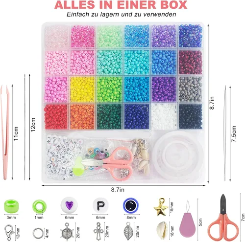 Vista 6 de Redtwo Cuentas de semillas de vidrio de 4 mm para kit de fabricación de pulseras de joyería, kit de pulseras de amistad de cuentas pequeñas