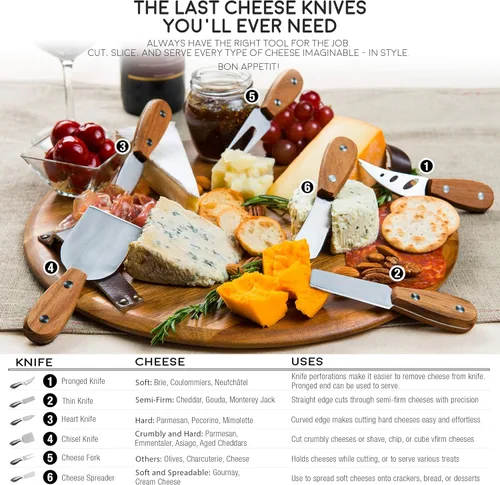 Vista 5 de Harvest - Juego de cuchillos de queso de 6 piezas (listos para regalar) – Cuchillos de queso de acero inoxidable de alta calidad con remaches