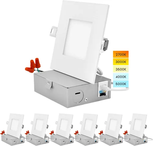 Vista 10 de LUXRITE Iluminación empotrable LED cuadrada ultrafina de 4 pulgadas, 5 opciones de temperatura de color 2700K - 5000K, luz empotrable regulable, 10