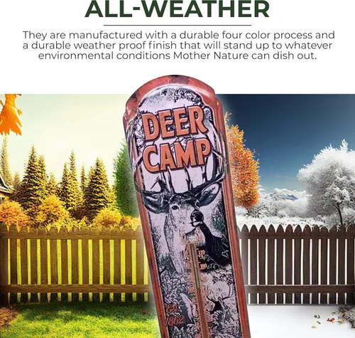 Vista 2 de Rivers Edge Products Termómetro de pared de estaño, termómetro de 17 x 5 pulgadas con revestimiento UV para interiores o exteriores, termómetro