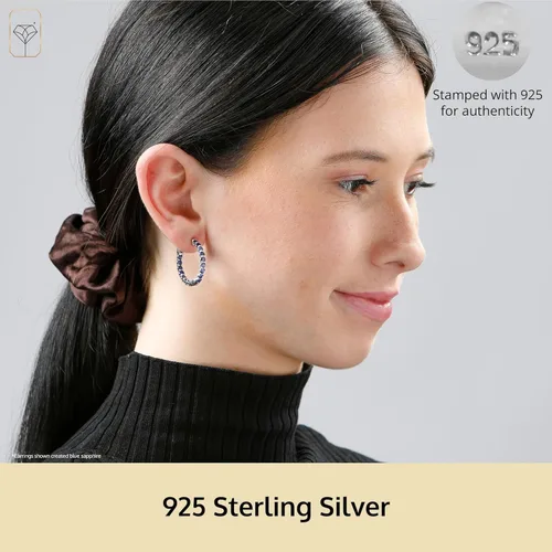 Vista 2 de Gemstone Inside Out Hoop Earrings for Women in 925 Sterling Silver 1 Inch Diameter and 3mm Birthstone with Notched Post with Lock by MAX + STONE