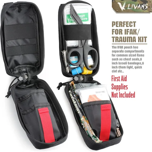 Vista 2 de Tactical MOLLE IFAK First Aid Medical Pouch, Rip-Away EMT Accessories for Trauma Kit Small Medical Bag for Car Headrest, Outdoors