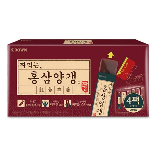Crown Squeeze - Palito de gelatina de ginseng rojo dulce coreano | 21.16 oz | Aperitivo saludable para niños y adultos, aperitivo coreano, Yokan,