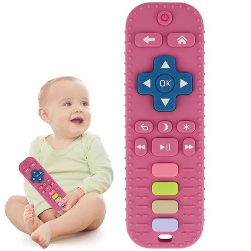 Vista 12 de Chuya Mordedores de Control Remoto de Silicona para Bebé, Juguetes de Dentición en Forma de Control Remoto de TV Rojo