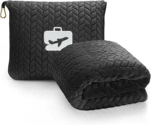 EverSnug Manta y Almohada de Viaje 68x42 pulgadas - Microforro Ultra-Suave Premium 2 en 1 Compacta y Empacable Manta de Vuelo con Funda de Bolsa