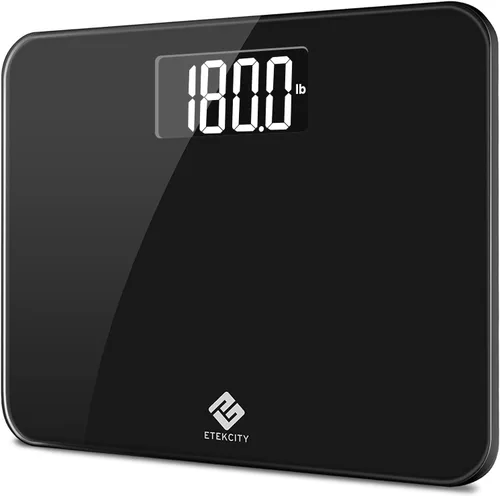 Vista 17 de Etekcity Báscula Digital de Peso Corporal para Baño, Pantalla LCD Azul Grande con Retroiluminación, Mediciones de Alta Precisión, Vidrio Templado