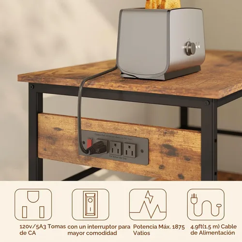 Vista 3 de IBUYKE Isla de cocina con almacenamiento, estante para panaderos con toma de corriente, soporte para microondas con encimera grande, carrito