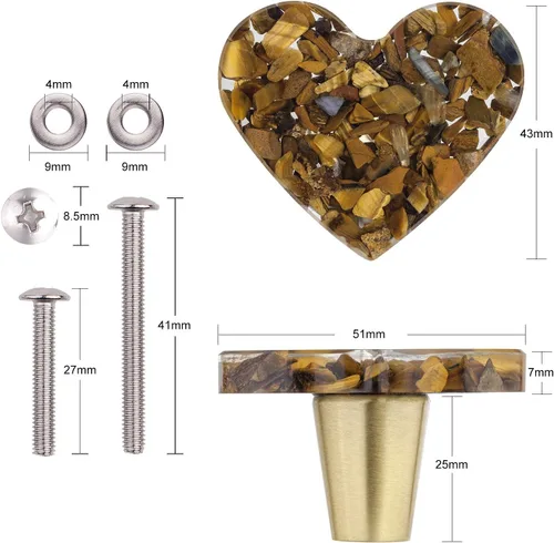 Vista 3 de rockcloud Paquete de 2 pomos de resina con forma de corazón para cajones, tiradores de cajón para armario, aparador, puerta, con tornillos