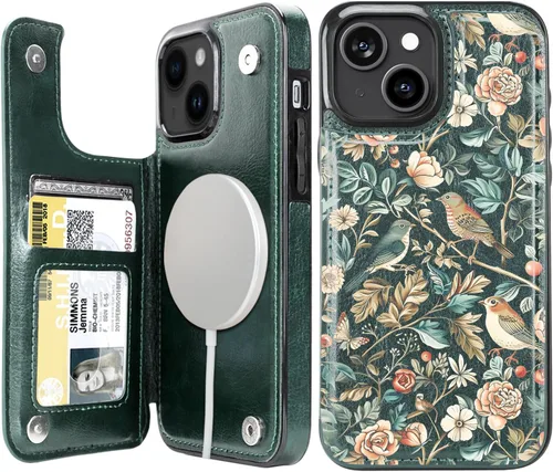 Vista 11 de uCOLOR Funda de piel con tapa para tarjetas compatible con iPhone 13 6.1, iPhone 14 6.1, mujeres y niñas con tarjetero y función atril