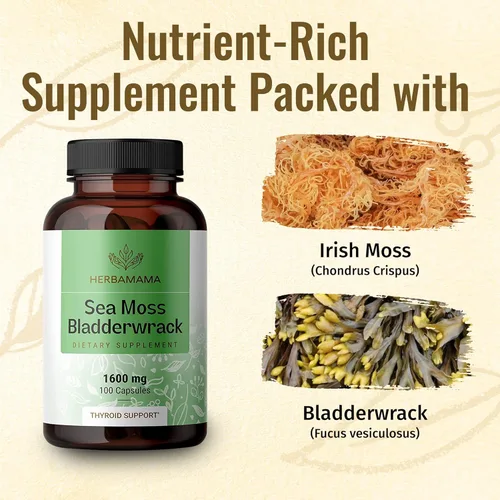 Vista 4 de HERBAMAMA Sea Moss Capsules - Sea Moss Bladderwrack Supplement for Immunity, Thyroid, Digestive Health & Joint Support - Organic Irish Sea Moss