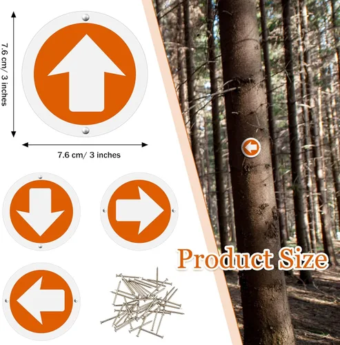 Vista 2 de Reflective Trail Markers Bright Trail Signs Lightweight Glow Trail Arrows Markers for Tree Marking Reflector Camping Hunting Hiking and More, Orange