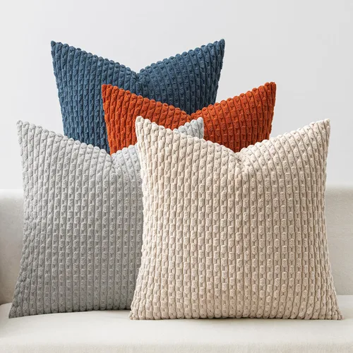 MIULEE - Juego de 4 fundas de cojín decorativas suaves para sofá, fundas de cojín con rayas estilo bohemio, fundas de cojín de pana, decoración del