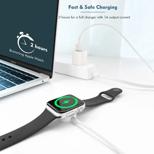 Vista 4 de Cargador de reloj para Apple Watch, 1.0 ft/1 pie corto de carga USB A inalámbrico magnético portátil cable de carga iPhone iWatch cable compatible