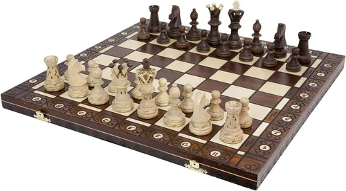 Juego de ajedrez de madera europeo hecho a mano con tablero de 21 pulgadas y piezas de ajedrez talladas a mano