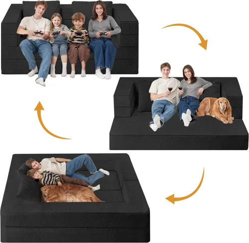 Vista 4 de Futon Sofa Bed with Pillow, 3-in-1 Sleeper Sofa Bed with Removable Cover, Convertible Floor Sofa Bed, No Assembly Boneless Couch for Living Room