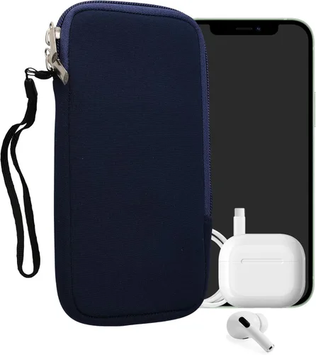 Vista 41 de kwmobile Bolsa de neopreno para teléfono tamaño XL - 6.7/6.8 pulgadas - Funda universal para celular con cremallera, correa para la muñeca, amarillo