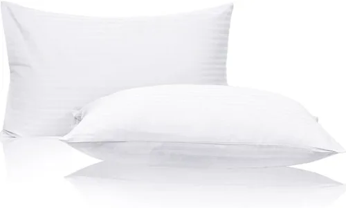 Vista 6 de Paquete de 2 protectores de almohada de tamaño estándar con cremallera, algodón egipcio con rayas de satén, color blanco, certificado Oeko-TEX
