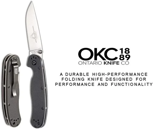 Vista 2 de Cuchillo plegable Ontario Knife OKC Rat Ii Sp de mango negro, 7 pulgadas de longitud (17.78 cm) totalmente abierto