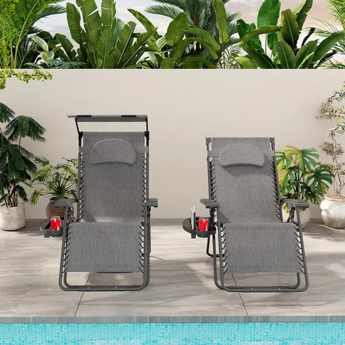 Vista 2 de Goplus - Silla reclinable plegable para exteriores, playa, patio, piscina con toldo y soporte para copas