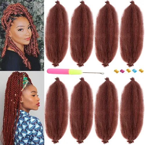 Vista 11 de Parceria 8 Paquetes Cabello para Trenzas Marley Twist de 8 Pulgadas Cabello Afro Twist Elástico Pre-esponjado Cabello Spring Twist Cabello Rizado