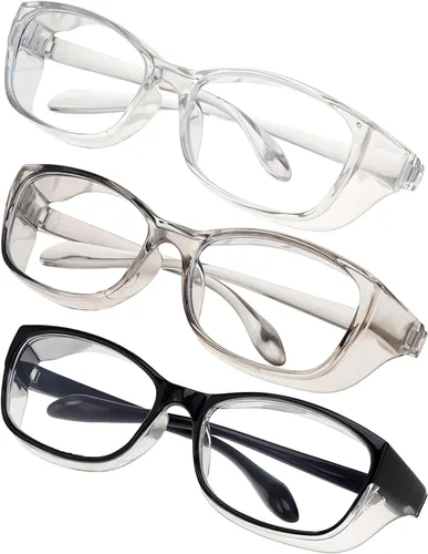 Ptwola 3 unidades de gafas de enfermera, gafas de laboratorio ligeras, gafas protectoras antivaho azul cuadrado elegante anti polvo arañazos