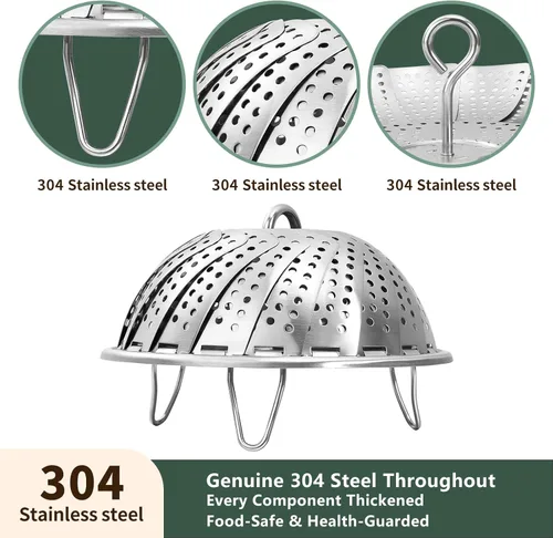 Vista 4 de Cesta de vapor para cocinar de acero inoxidable 304 completamente engrosada, inserto de vapor plegable para ollas, se adapta a Instant Pot/sartenes