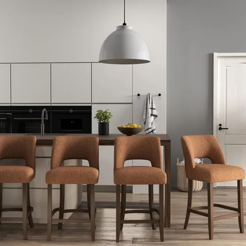 Vista 19 de VKNOW Juego de 2 Taburetes de Bar, Taburetes de Bar Tapizados de Altura de Mostrador, Taburetes Modernos de Mostrador con Patas de Madera para Isla