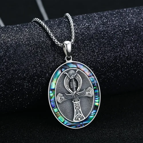 Vista 3 de Collar de plata de ley 925 con colgante de cruz de Ankh, símbolo egipcio antiguo, regalo para hombres y mujeres Collar Ankh A