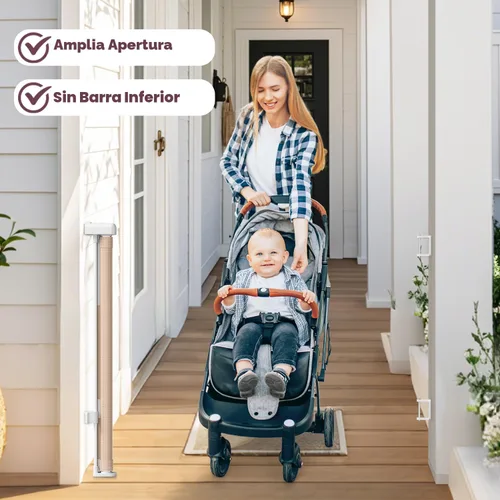 Vista 5 de Puertas de malla retráctiles para bebés y mascotas; para escalera, pasillos, terraza, porche, interiores y exteriores; elementos de seguridad; Beige