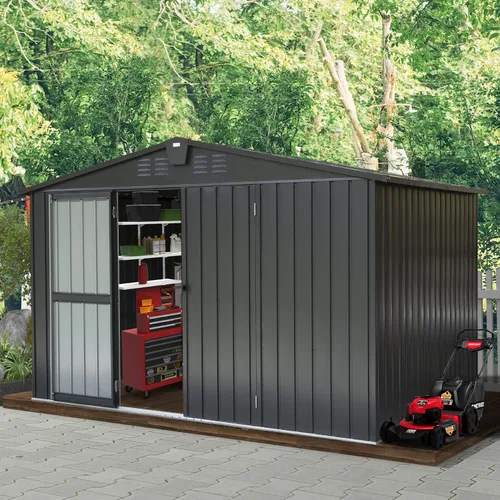 Vista 9 de Domi - Cobertizo de almacenamiento al aire libre de 5.7 x 3 pies, cobertizo de jardín de metal para bicicleta, cubo de basura, herramientas