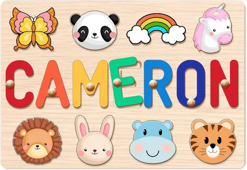 Vista 14 de Rompecabezas personalizado con nombre para niños pequeños de 1 a 3 años, bloques de madera con letras, números y formas, regalos personalizados