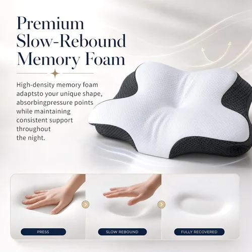 Vista 6 de Almohada cervical cervical para aliviar el dolor, almohada ergonómica de espuma viscoelástica para dormir, almohada ortopédica de apoyo