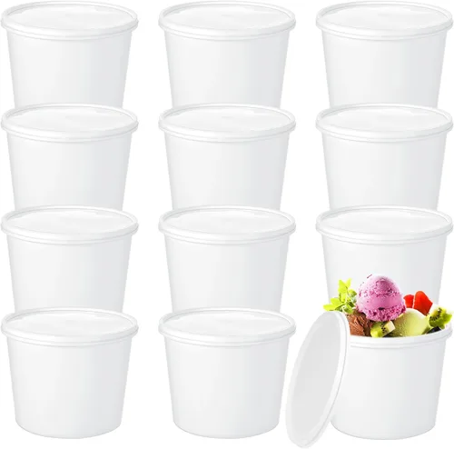 Vista 7 de 12 Piezas Cubos de Helado de 1 Galón con Tapas, Recipientes Redondos de Plástico de Almacenamiento de Alimentos de 135 oz, Cubeta de Ron de Cóctel