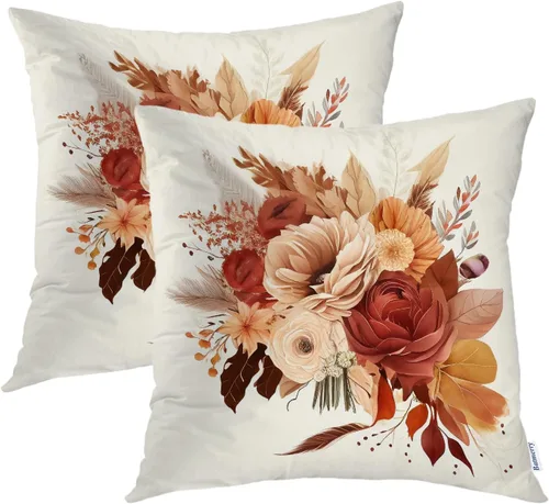 Vista 44 de Batmerry Autumn Maple Forest Throw Pillow Covers, Wooden Chair Houses Yellow Leaves Decorative Pillow Covers Digital Printing Blended Fabric for
