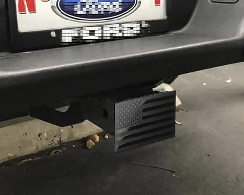 Vista 7 de Cubierta de enganche de remolque de metal con bandera estadounidense para receptores de 2 pulgadas, color negro mate