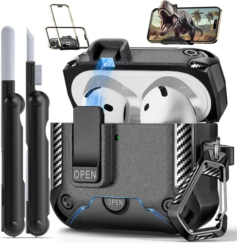 Vista 27 de Funda para AirPods Pro de 2ª Generación con Soporte para Teléfono, Protección Completa contra Caídas con Diseño de Interruptor Automático a Presión